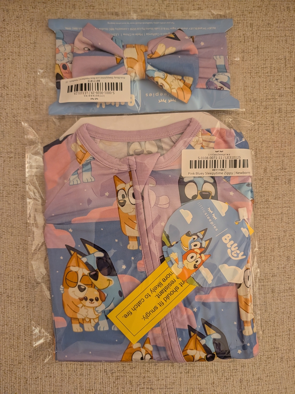 Newborn Zippy Little Sleepies And Bow NIB